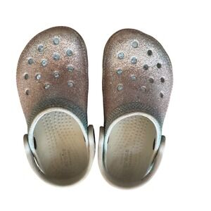 Crocs Kids Classic Glitter Clog Silver Blue Toddler Size 8 Comfort Shoes